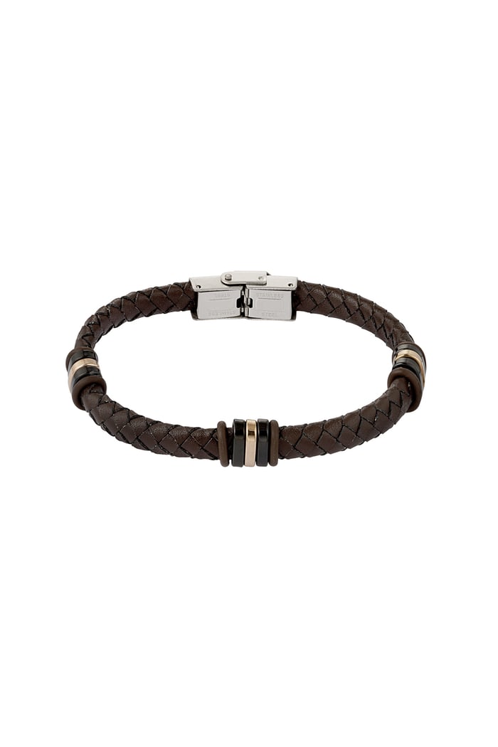 Mannenarmband gevlochten met goude/zwarte ringen 