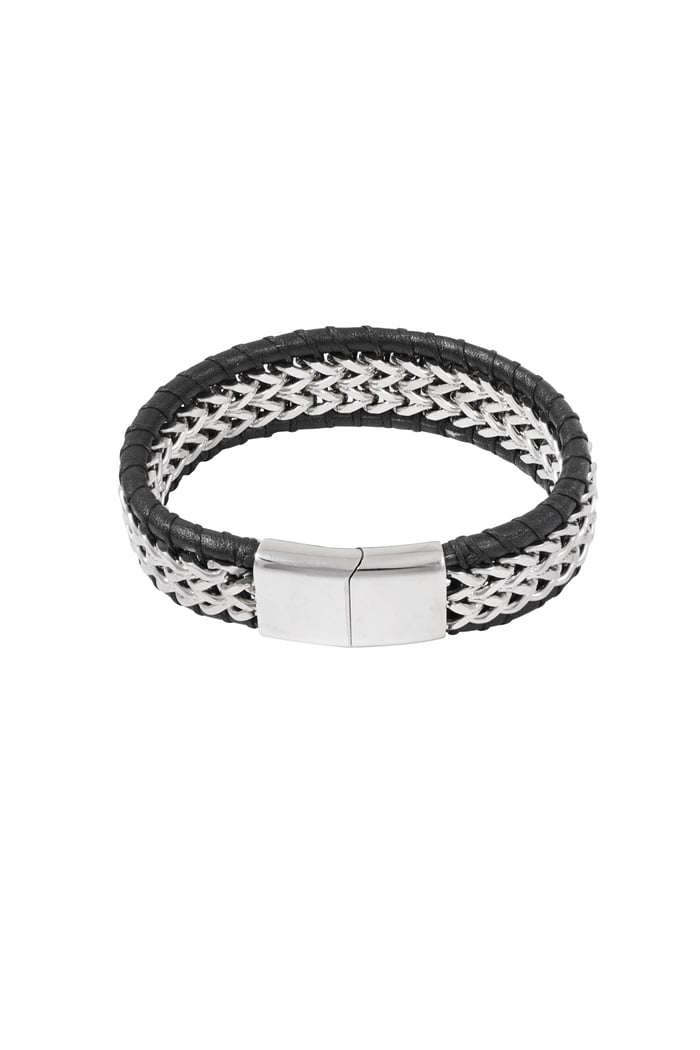 Men's bracelet with leather - silver color black h5Picture2