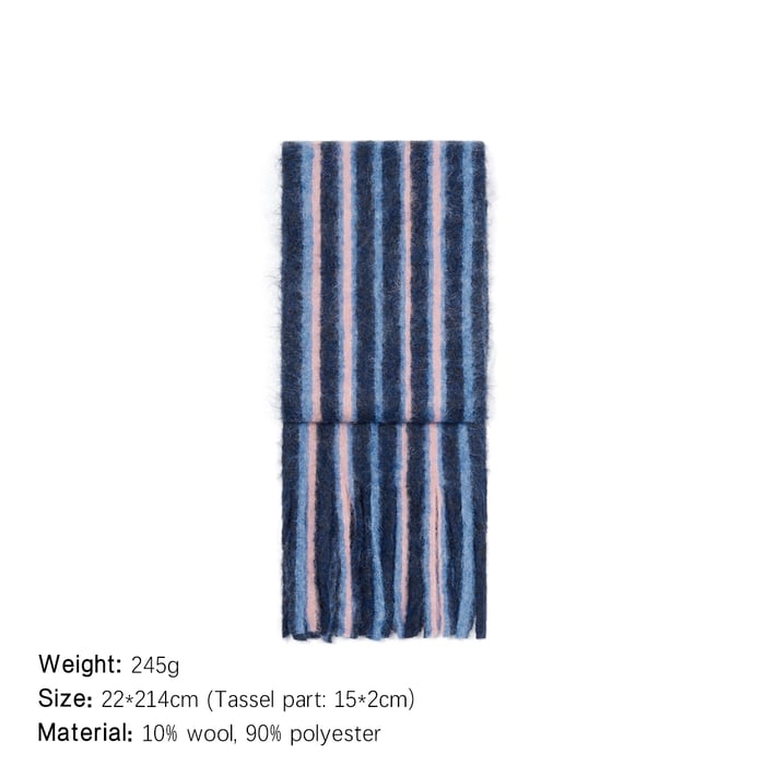1 Piece Wool & Polyester Tassel Color-blocked Striated Winter Scarf Picture2