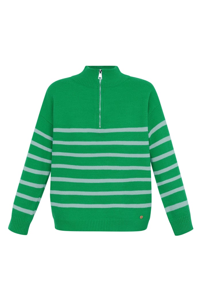Knitted sweater stripes with zipper - beige black - SM 
