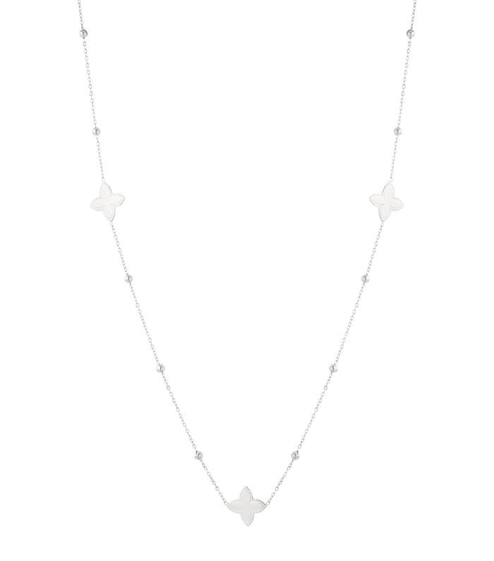 Long necklace with five flowers - Silver Color color 