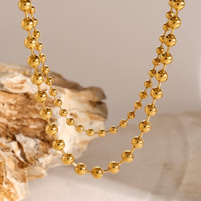 1 piece simple series simple heart stainless steel  gold plated women beaded necklaces