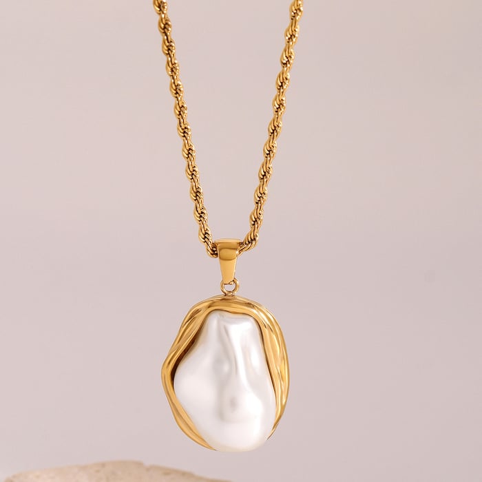 1 piece classic series elegant geometric stainless steel  gold plated shell women pendant necklaces
