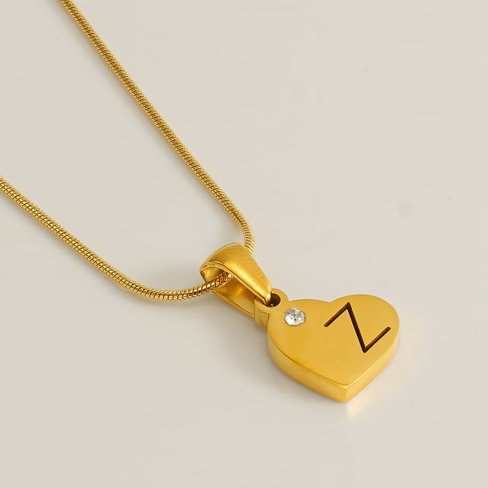 1 piece simple series simple letter stainless steel  gold plated crystal unisex pendant necklaces