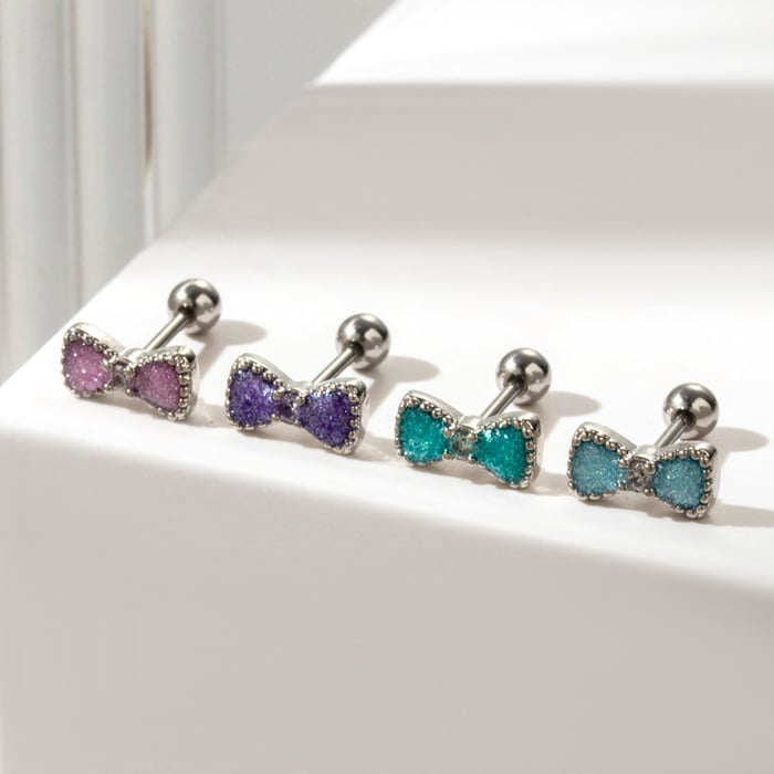 1 Piece Simple Series Classic Bow Knot Titanium Steel No Plating Material Zircon Women Stud Earrings