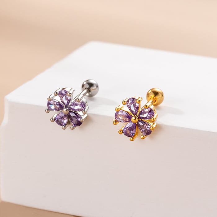 1 Piece Simple Series Classic Flower Titanium Steel No Plating Material Zircon Women Stud Earrings Picture2