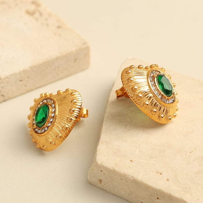 1 pair classic series retro heart stainless steel  gold plated zircon women stud earrings