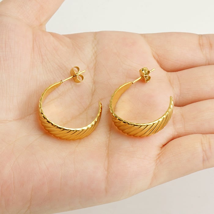 1 pair simple series classic geometric titanium steel  gold plated women hoop earrings Picture2