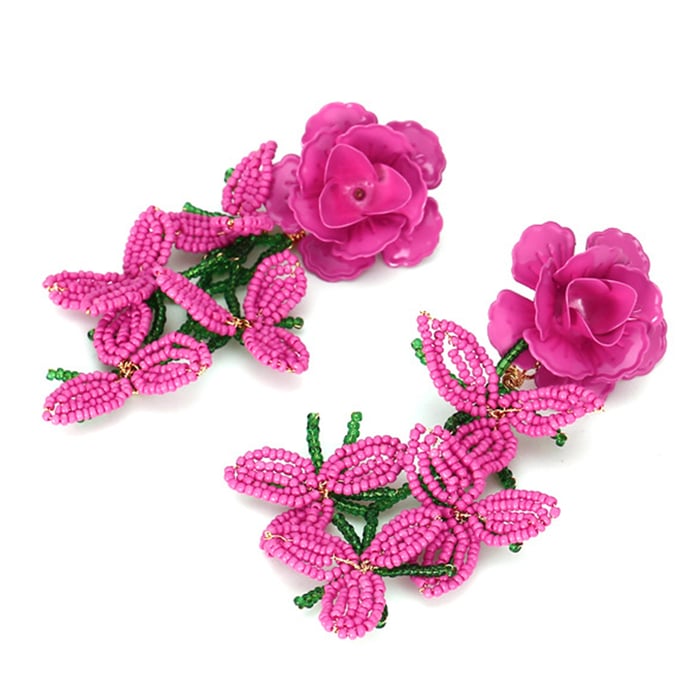 1 Pair Exaggerated Bead Tassel Floral Drop Earrings Picture3