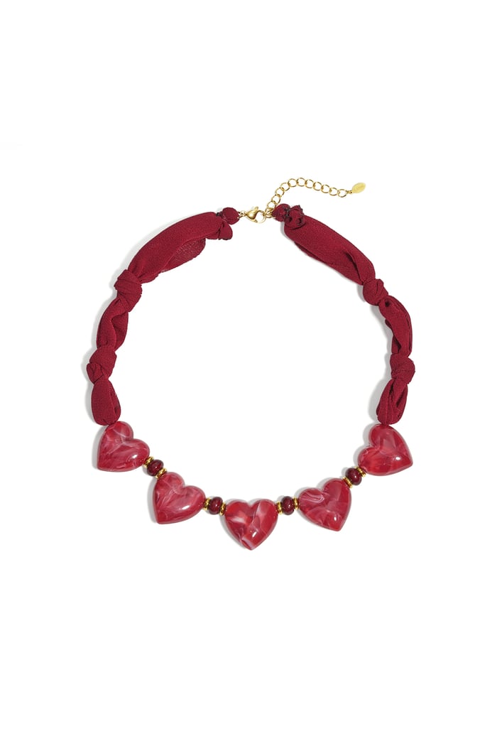 Stoffen ketting met hartjes kralen h5Afbeelding3