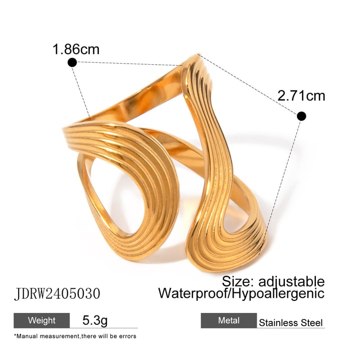 1 piece simple style irregular geometric stainless steel  gold plated women's adjustable rings h5Picture2