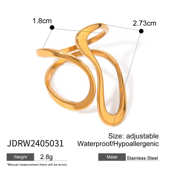 stile  transfrontaliero europeo e americano, moda popolare, acciaio inossidabile oro 18k, linea liscia, anello aperto a forma speciale, gioielli all&#39;ingrosso Immagine2