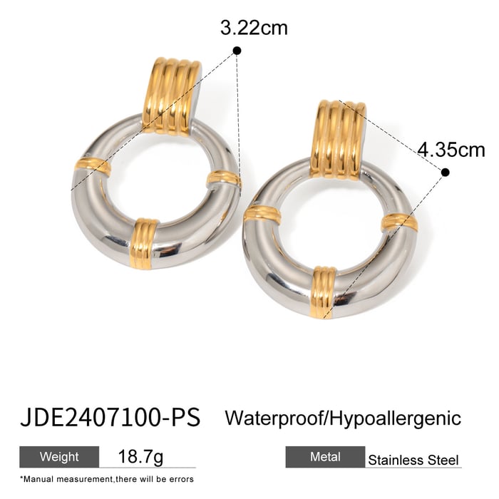 1 pair simple series retro geometric stainless steel  gold plated women drop earrings h5Picture2