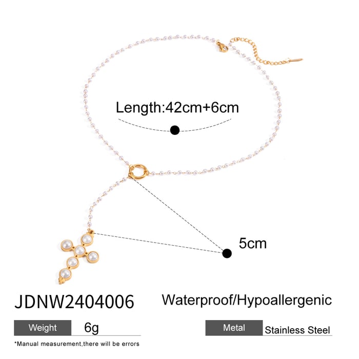 1 pair simple series retro cross stainless steel  gold plated artificial pearl women earrings set h5Picture2