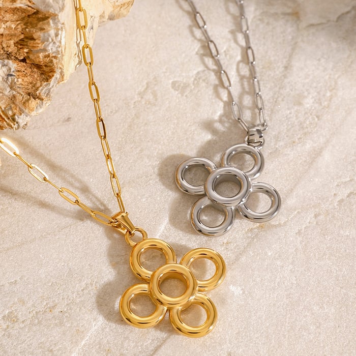 1 Stück Simple Series Retro Flower Edelstahl 18 Karat vergoldet Damen-Halsketten mit Anhänger