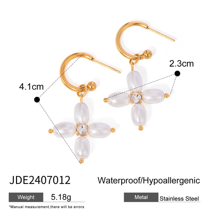 1 pair simple series elegant cross stainless steel  gold plated artificial pearl women earrings set h5Picture2