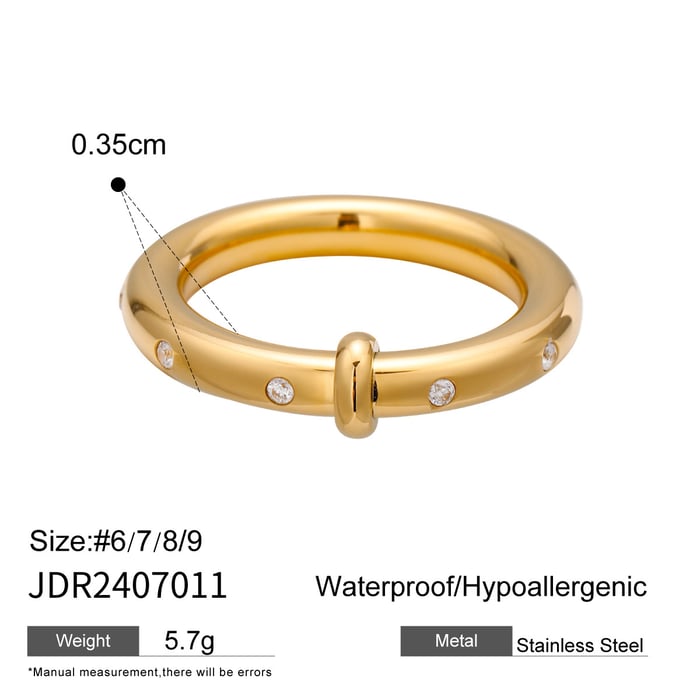 1 pair simple series simple solid color stainless steel  gold plated rhinestone women single ring h5Picture2