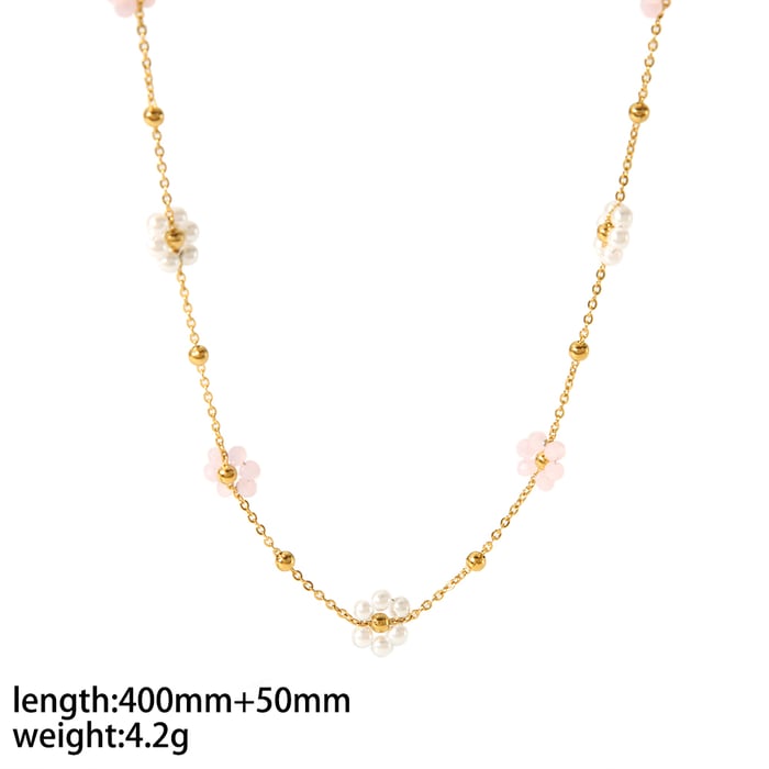 1 piece of fashionable and exquisite  gold-plated stainless steel colorful small flower pearl chain necklace for women's jewelry for daily wear Picture2