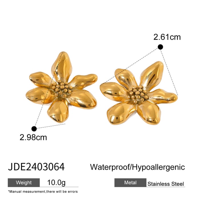 1 pair simple series retro flower stainless steel  gold plated women stud earrings h5Picture2