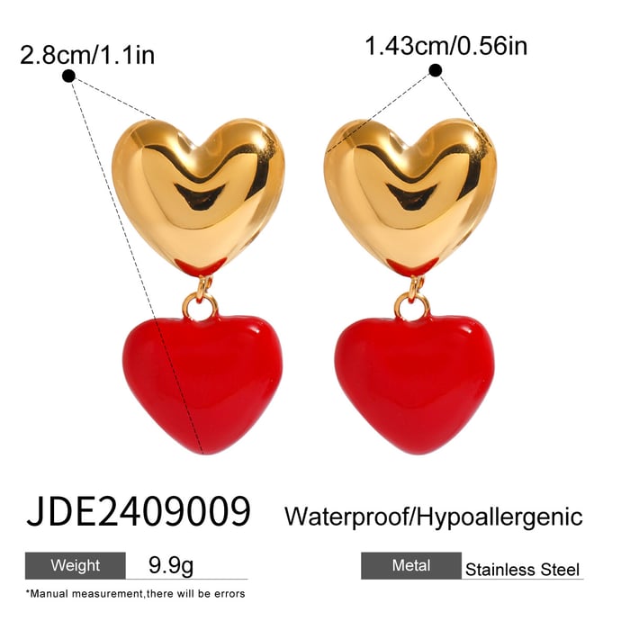 1 pair simple series sweet heart stainless steel  gold plated women drop earrings h5Picture2