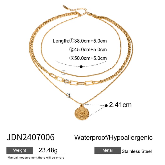 1 piece simple series classic engraved stainless steel  gold plated women layered necklaces h5Picture2