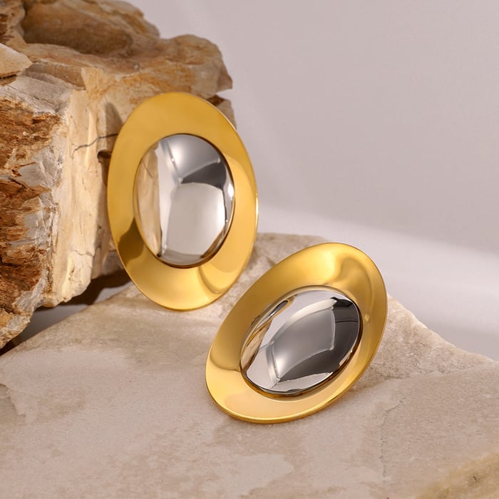 1 pair simple series casual geometric stainless steel  gold plated women stud earrings
