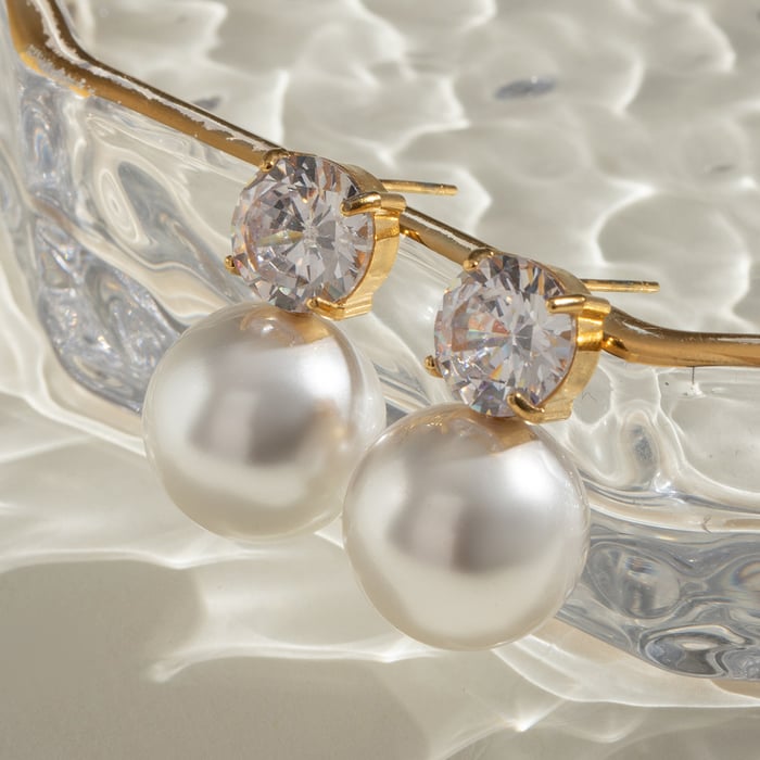 1 pair simple series elegant geometric stainless steel  gold plated artificial pearl women stud earrings