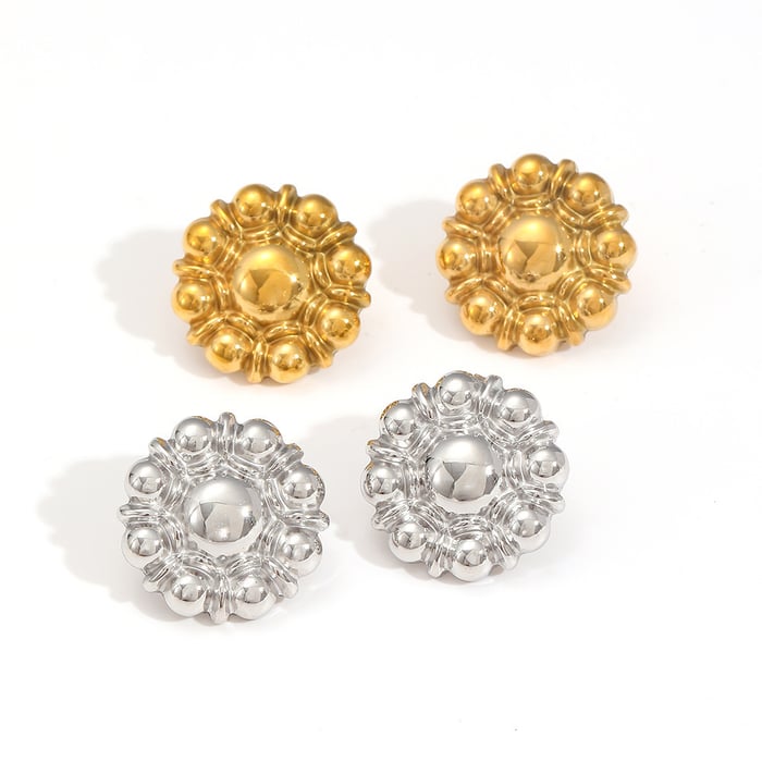 1 pair retro flower  gold plated stud earrings h5Picture2