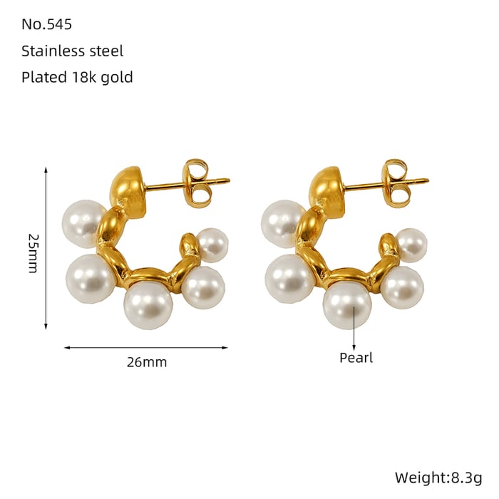 1 pair  high-end style geometric shape stainless steel  gold plated inlay artificial pearl women's drop earrings h5Picture2