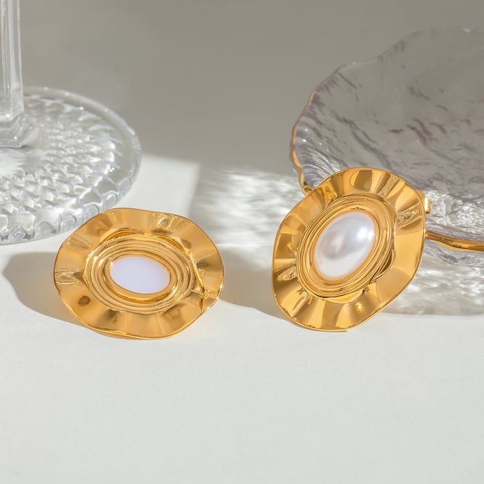 1 pair classic series retro geometric stainless steel  gold plated women stud earrings