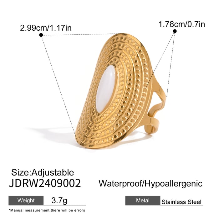 1 Paar Simple Series Klassische geometrische Edelstahl 18 Karat vergoldet Naturstein Damen verstellbare Ringe Bild2