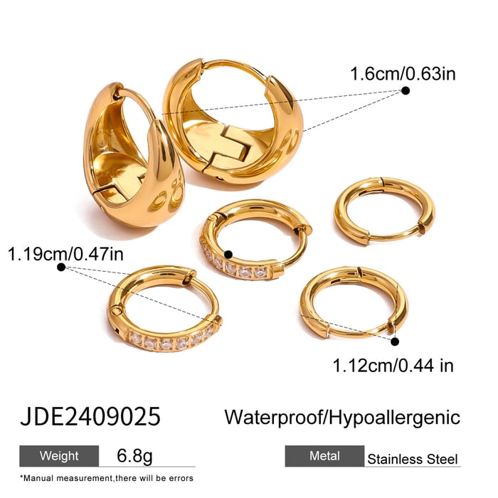 1 Set einfache geometrische Edelstahl Gold Farbe Strass Damen Ohrringe Set Bild2