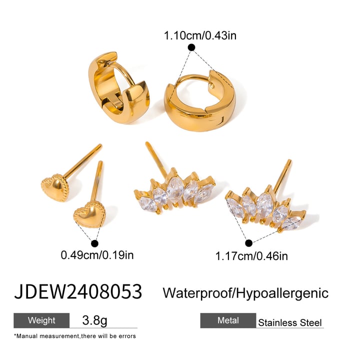 1 Set Sweet Heart Edelstahl vergoldet Zirkon Damen Ohrringe Set h5Bild2