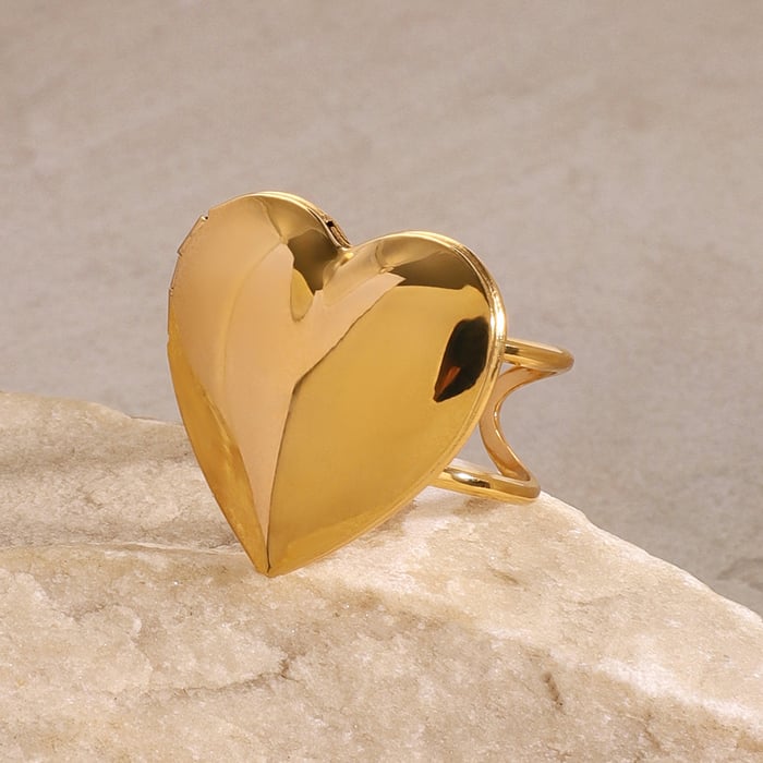 1 Paar Simple Series Sweet Heart Edelstahl 18 Karat vergoldete verstellbare Damenringe 