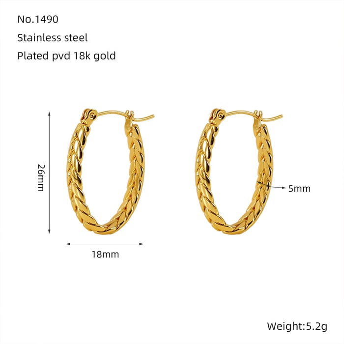 1 paar simple series simple strip titanium staal goud vergulde dames creolen h5Afbeelding2
