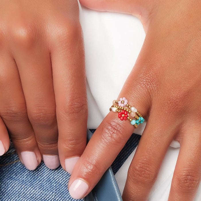 Beaded Flower Ring With Pearl