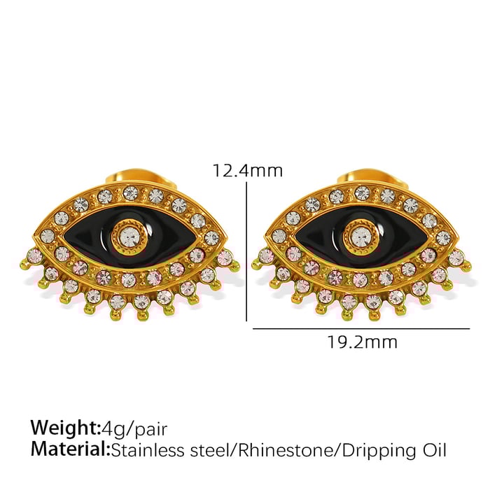 1 pair simple series retro eye stainless steel  gold plated rhinestone women stud earrings h5Picture2