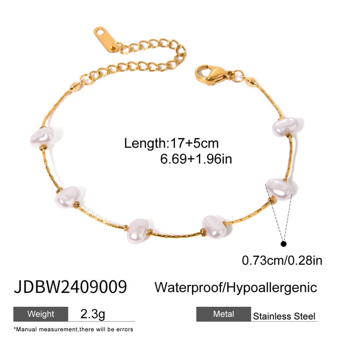 1 piece classic series elegant geometric stainless steel  gold plated artificial pearl women chain bracelets h5Picture2