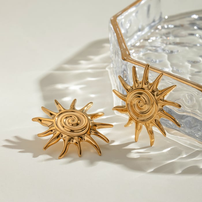 1 paire de boucles d'oreilles à tige rétro soleil/lune en acier inoxydable plaqué or pour femme