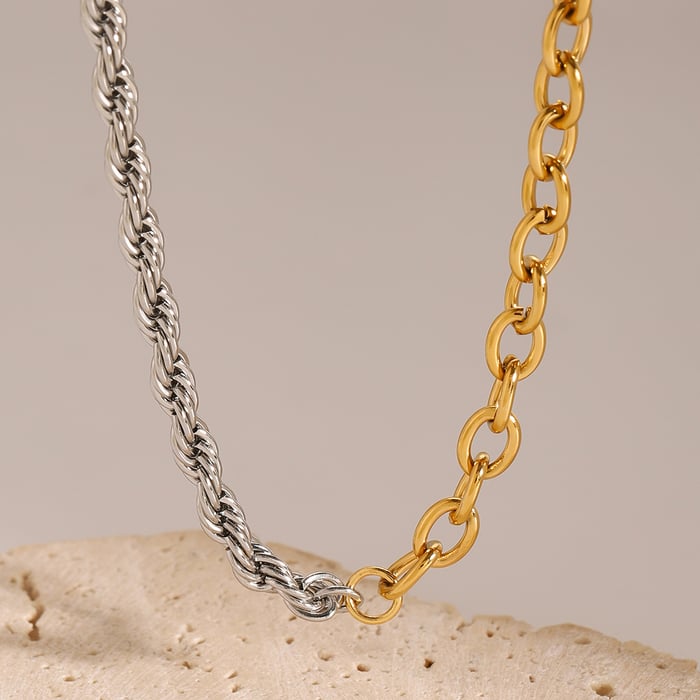 1 piece simple series daily geometric stainless steel  gold plated women chain necklaces