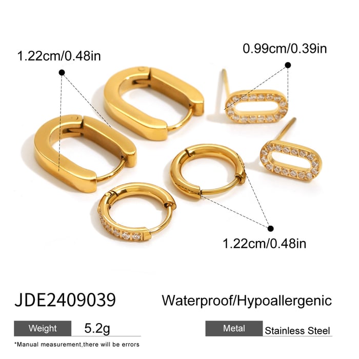 1 pair simple series classic geometric stainless steel  gold plated rhinestone women earrings set h5Picture2