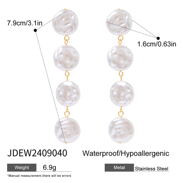 1 pair classic series elegant beads stainless steel  gold plated artificial pearl women drop earrings h5Picture2