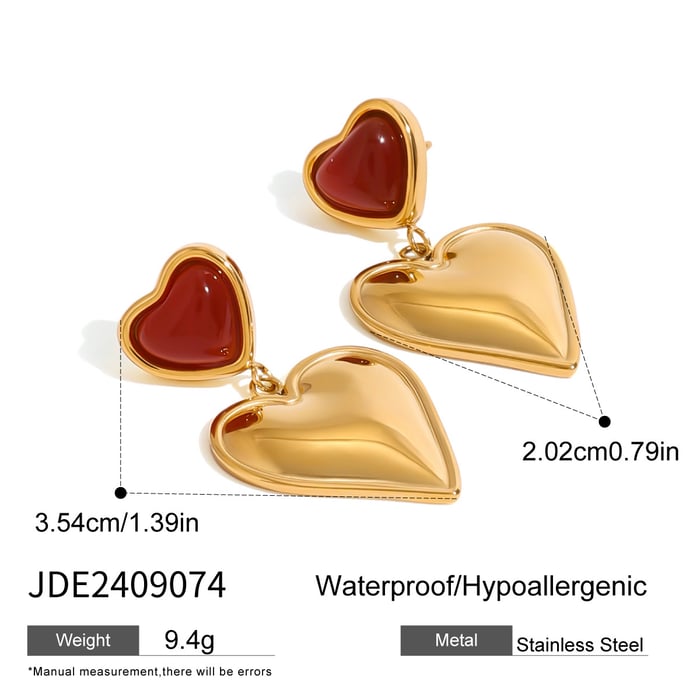 1 pair classic series sweet heart stainless steel  gold plated artificial gemstone women drop earrings h5Picture2