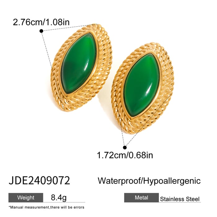 1 pair classic series retro geometric stainless steel  gold plated natural stone women stud earrings h5Picture2