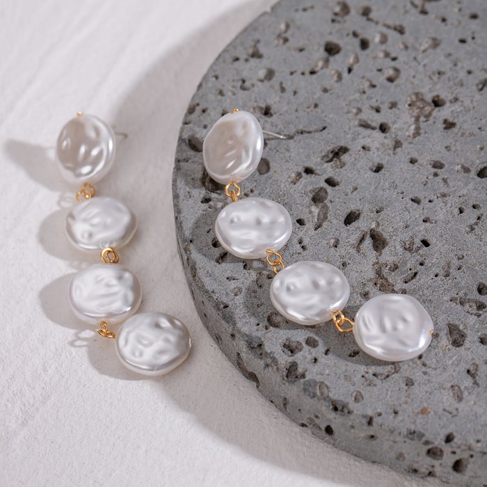 1 pair classic series elegant beads stainless steel  gold plated artificial pearl women drop earrings