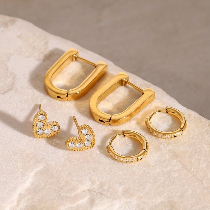 1 Set Einfaches Herz Edelstahl Goldfarben Damen Ohrringe Set
