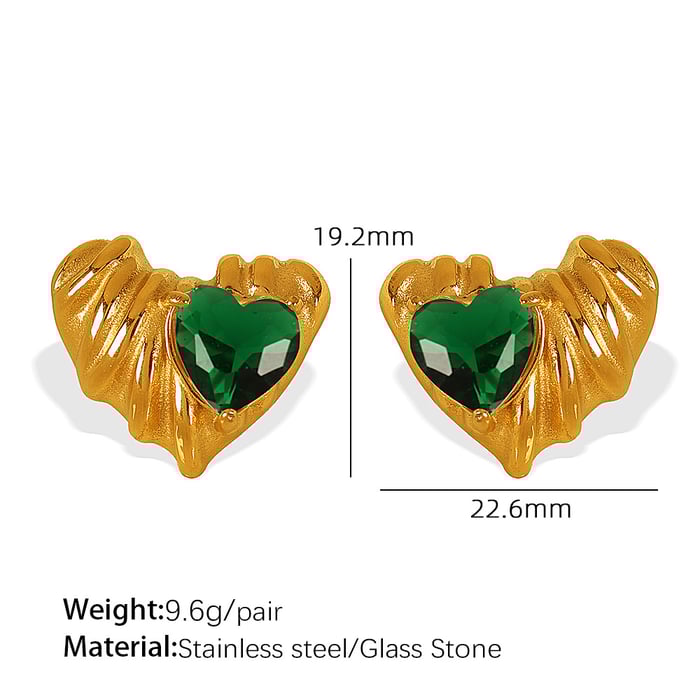 1 pair simple series retro heart stainless steel  gold plated zircon women stud earrings h5Picture2