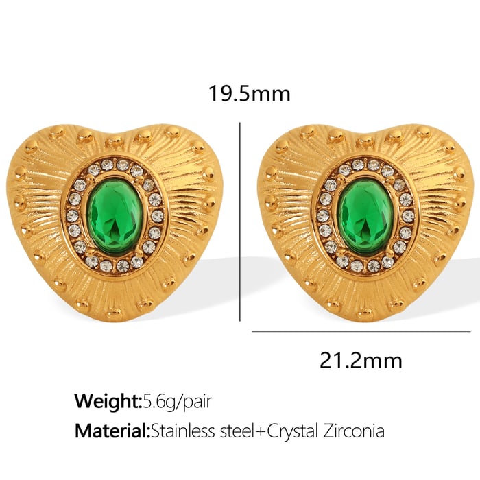 1 pair classic series retro heart stainless steel  gold plated zircon women stud earrings Picture2