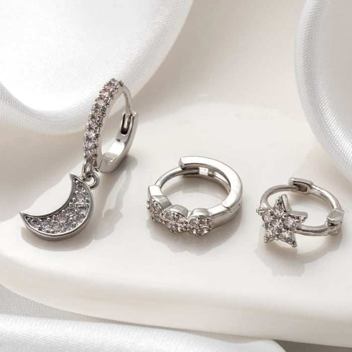 1 Piece Simple Series Classic Sun/Moon Copper No Plating Material Zircon Women Hoop Earrings h5Picture2