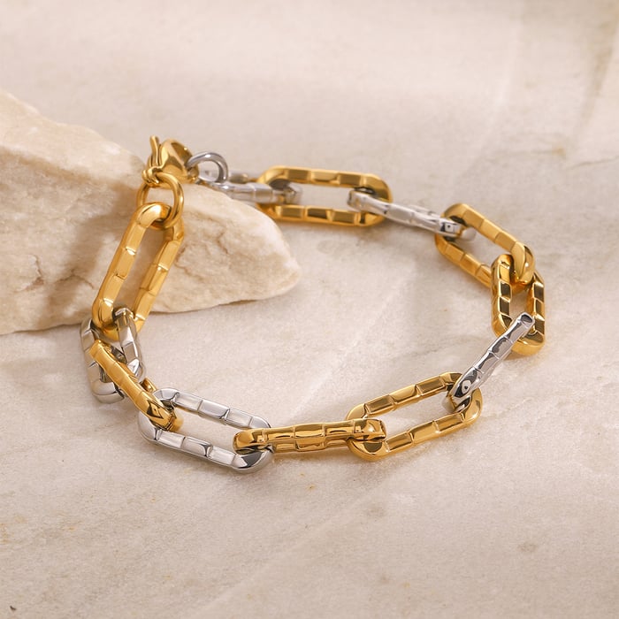 1 piece simple series  line stainless steel  gold plated women chain bracelets